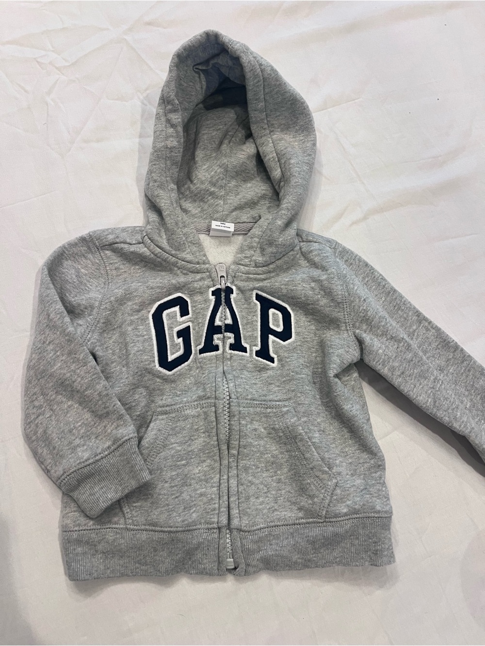 Gap Baby 12-18M Gray Hooded Full Zip Fleece Jacket Pockets Logo